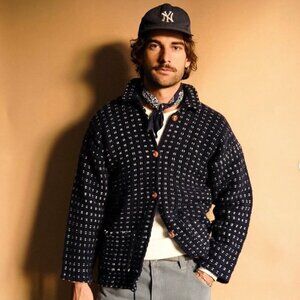 Maki Ahuasca Ecuadorean Raw Lama Wool Artisan Woven Black & White Jacket men’s M